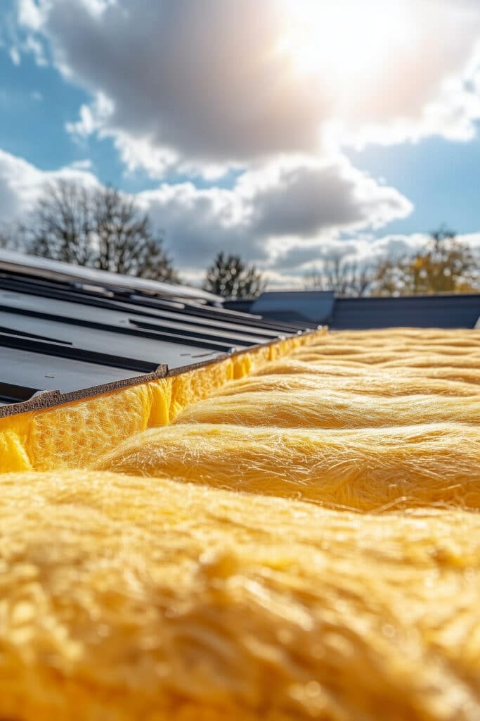 Roof insulation installation in progress