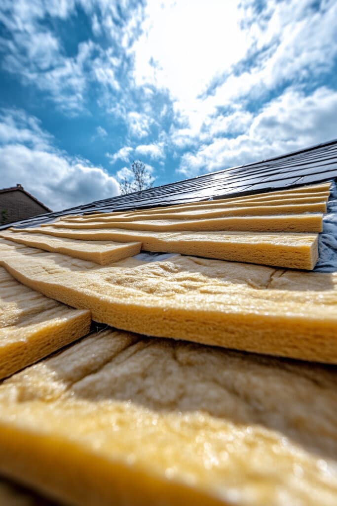 Roof insulation installation in progress