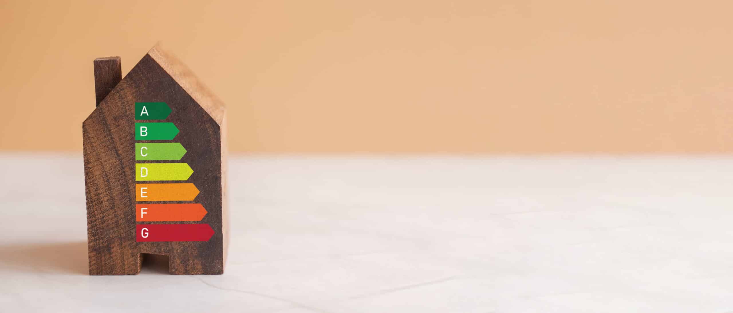 Wooden house with house efficiency rating, ecological house, sustainable development concept